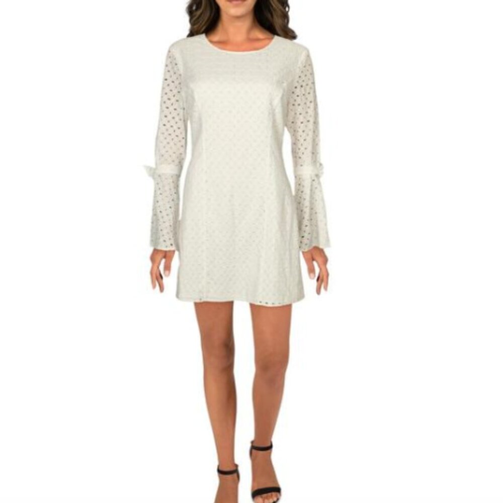 Avec Les Filles Womens White Cotton Cut-Out Eyelet Mini Dress Size‎ XSmall NEW